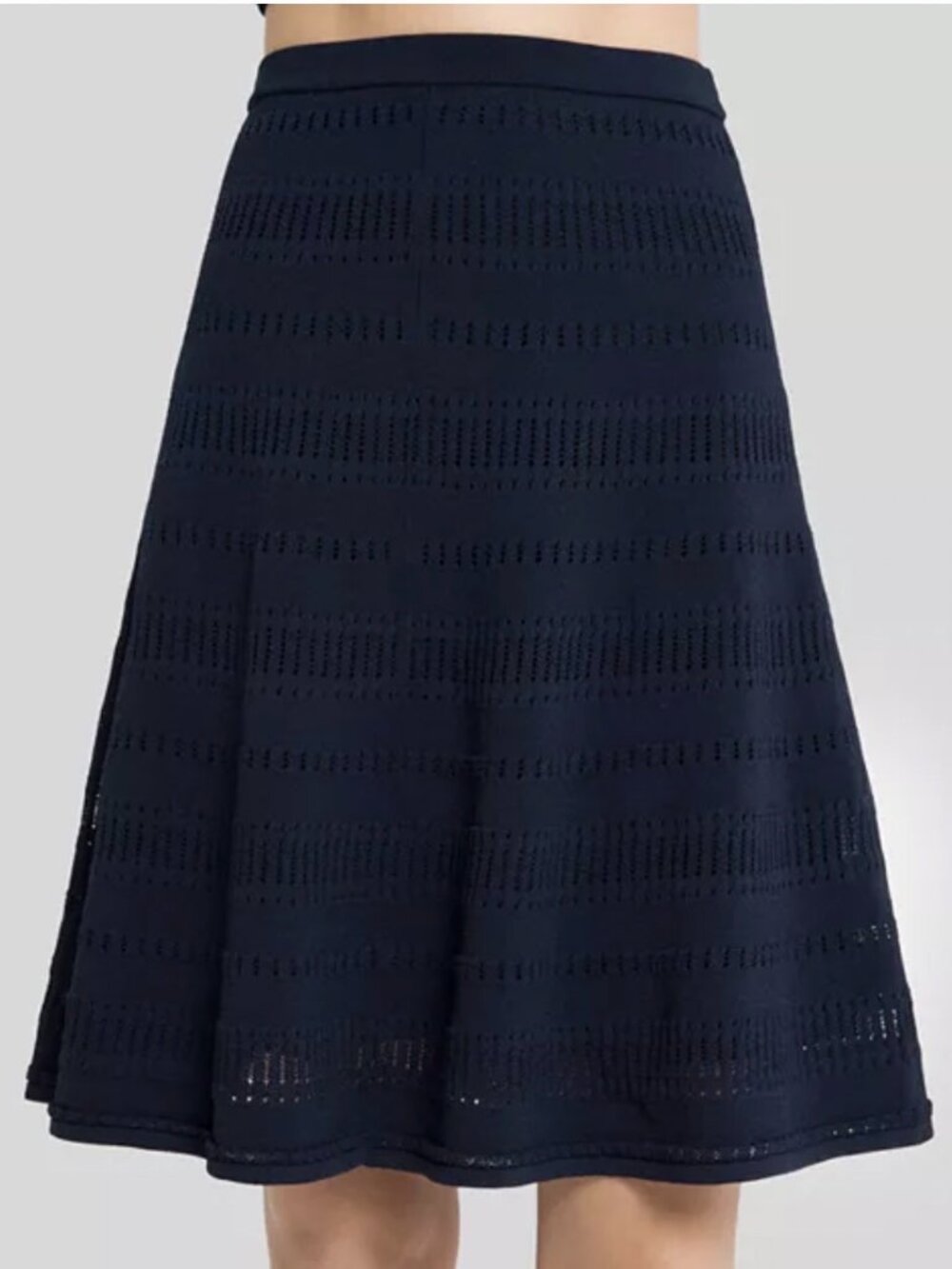 Sandro Paris Janis A-Line Skirt - Open Stitch Knit Knee-Length Navy Blue  Wm 2